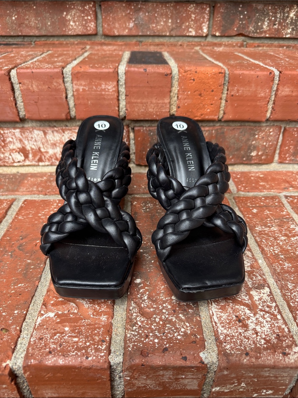 Anne Klein Aiden Black Woven Strappy Block Heel Mule Sandals Women's Size 10 - Picture 2 of 7